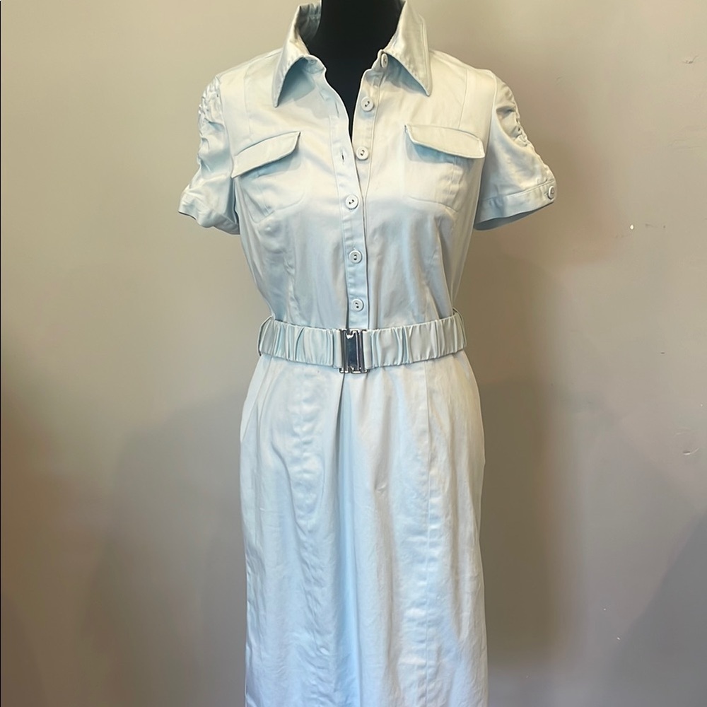 Stylish Light Blue Shirt Dress with Belt